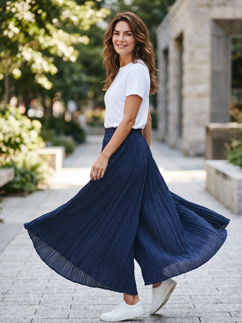 RD + Koko Blue Solid Dress Pants Pleated Pull-On Elastic Waist Women’s M Poly